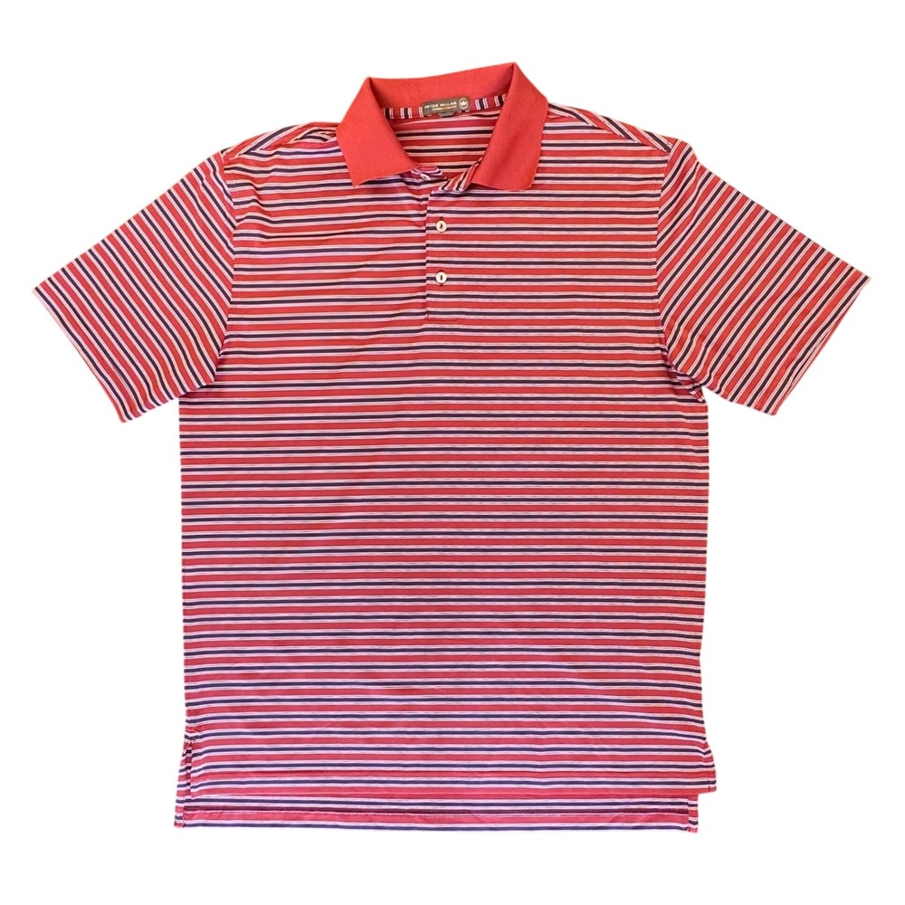 Peter Millar Summer Comfort Men's Polo in Red White and Blue Stripes Size Medium